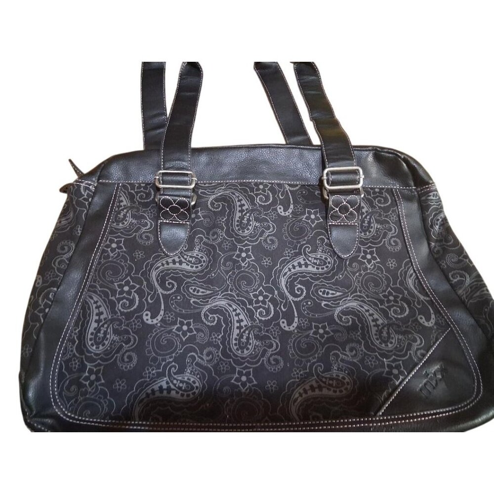 Story By Mxx Black Paisley Laptop Tote Bag 20x13x6 Inches Faux Leather & Fabric